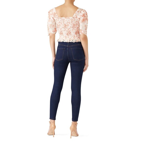 SAYLOR Size XS Janiya Floral Eyelet Crop Top V-Neck Ruffle Smocked Button Front - Picture 4 of 15